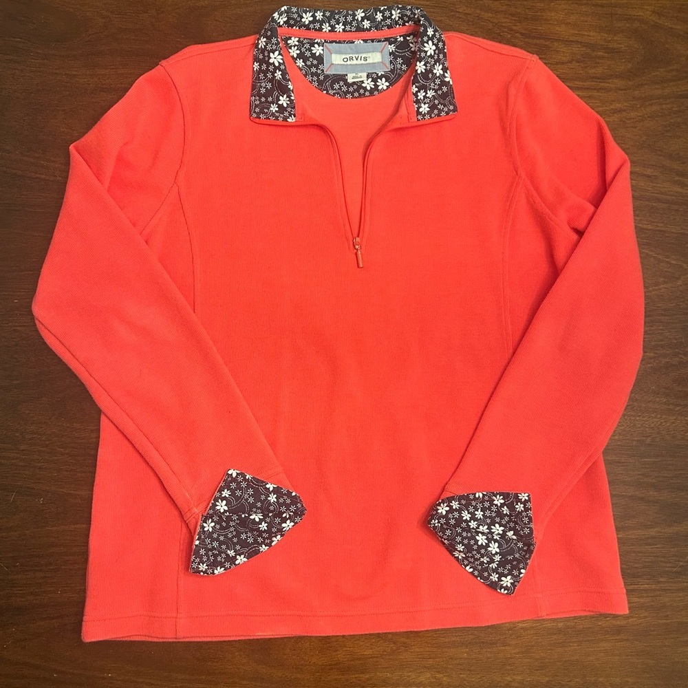 Orvis Pink Half-Zip with Floral Collar